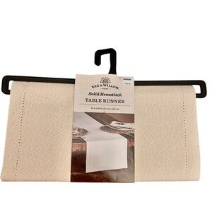 •NWT Bee & Willow Home Solid Hemstitch Table Runner 14” x 72” Cream Holiday